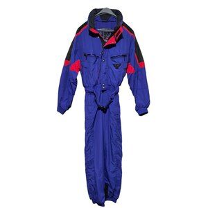 Vintage Mountain Goat Mens Ski Suit L One Piece Purple Zippered Pockets Lined